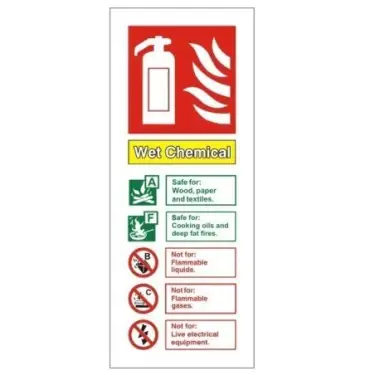 Click Here To Enlarge This Photo Of Brushed Aluminium &lpar;3mm&rpar; Wet Chemical Fire Extinguisher ID Sign - 75mm x 200mm