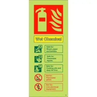 Click Here To Enlarge This Photo Of Photoluminescent &lpar;Glow in the Dark&rpar; Self Adhesive &lpar;Class C&rpar; Wet Chemical Fire Extinguisher ID Sign - 75mm x 200mm