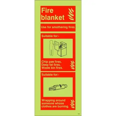 Click Here To Enlarge This Photo Of Photoluminescent &lpar;Glow in the Dark&rpar; Rigid Plastic &lpar;Class C&rpar; Fire Blanket Sign - 75mm x 200mm