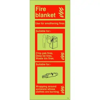 Photoluminescent &lpar;Glow in the Dark&rpar; Rigid Plastic &lpar;Class C&rpar; Fire Blanket Sign - 75mm x 200mm