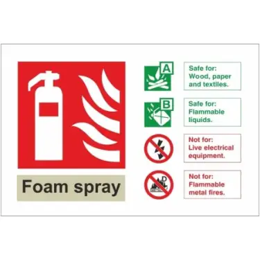 Click Here To Enlarge This Photo Of Rigid Plastic &lpar;1mm&rpar; Foam Spray Fire Extinguisher ID Sign - 150mm x 100mm