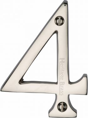 Click Here To Enlarge This Photo Of C1560 4-PNF Heritage Brass Numeral 4 Face Fix 76mm &lpar;3"&rpar; Polished Nickel Finish