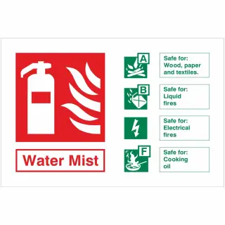 Rigid Plastic &lpar;1mm&rpar; Water Mist Fire Identification Sign - 150mm x 100mm