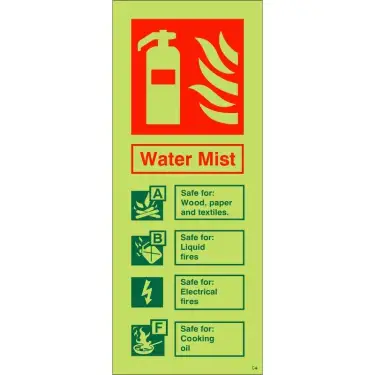 Click Here To Enlarge This Photo Of Photoluminescent &lpar;Glow in the Dark&rpar; Self Adhesive &lpar;Class C&rpar; Water Mist Sign - 75mm x 200mm