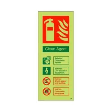 Click Here To Enlarge This Photo Of Photoluminescent &lpar;Glow in the Dark&rpar; Rigid Plastic &lpar;Class C&rpar; Clean Agent Fire Extinguisher ID Sign - 75mm x 200mm