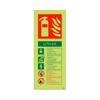 Photoluminescent &lpar;Glow in the Dark&rpar; Self Adhesive &lpar;Class C&rpar; LITH-EX Fire Extinguisher ID Sign - 75mm x 200mm