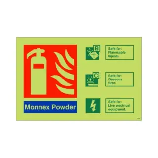 Photoluminescent &lpar;Glow in the Dark&rpar; Self Adhesive &lpar;Class C&rpar; Monnex Powder Fire Extinguisher ID Sign - 150mm x 100mm
