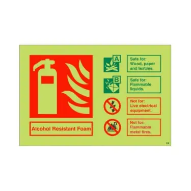 Click Here To Enlarge This Photo Of Photoluminescent &lpar;Glow in the Dark&rpar; Self Adhesive &lpar;Class C&rpar; Alcohol Resistant Foam Fire Extinguisher ID Sign - 150mm x 100mm