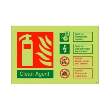 Click Here To Enlarge This Photo Of Photoluminescent &lpar;Glow in the Dark&rpar; Self Adhesive &lpar;Class C&rpar; Clean Agent Fire Extinguisher ID Sign - 150mm x 100mm
