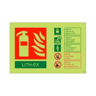 Photoluminescent &lpar;Glow in the Dark&rpar; Self Adhesive &lpar;Class C&rpar; LITH-EX Fire Extinguisher ID Sign - 150mm x 100mm