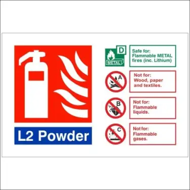 Click Here To Enlarge This Photo Of Rigid Plastic &lpar;1mm&rpar; L2 Powder Fire Extinguisher ID Sign - 150mm x 100mm