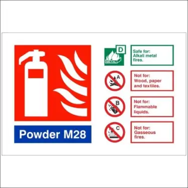 Click Here To Enlarge This Photo Of Rigid Plastic &lpar;1mm&rpar; Powder M28 Fire Extinguisher ID Sign - 150mm x 100mm