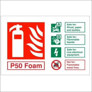 Click Here To Enlarge This Photo Of Self Adhesive Vinyl P50 Foam Fire Extinguisher ID Sign - 150mm x 100mm