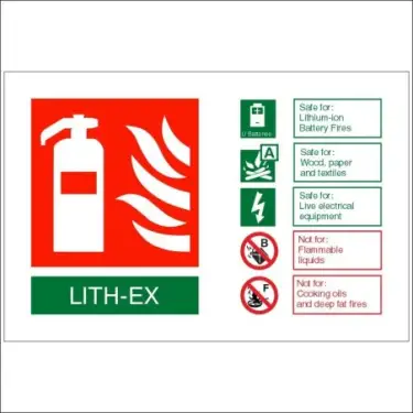 Click Here To Enlarge This Photo Of Rigid Plastic &lpar;1mm&rpar; LITH-EX Fire Extinguisher ID Sign - 150mm x 100mm