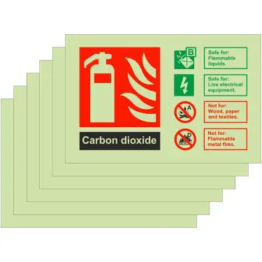 Click Here To Enlarge This Photo Of Photoluminescent &lpar;Glow in the Dark&rpar; Rigid Plastic &lpar;Class C&rpar; 6-Pack Carbon Dioxide Fire Identification Signs - 150mm x 100mm