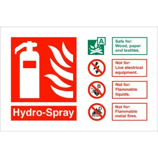 Photoluminescent &lpar;Glow in the Dark&rpar; Self Adhesive &lpar;Class C&rpar; Hydro-Spray Fire Extinguisher Sign - 150mm x 100mm