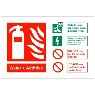 Self Adhesive Vinyl Water &plus; Additive Fire Identification Sign - 150mm x 100mm