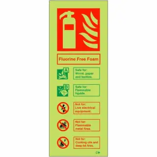 Photoluminescent &lpar;Glow in the Dark&rpar; Rigid Plastic &lpar;Class C&rpar; Fluorine Free Foam Fire Extinguisher ID Sign - 75mm x 200mm