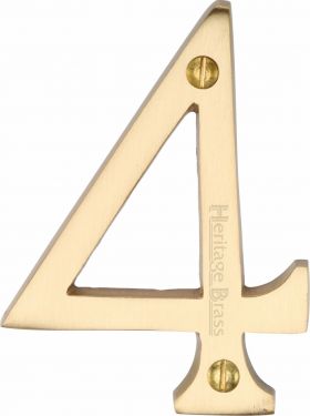 Click Here To Enlarge This Photo Of C1560 4-SB Heritage Brass Numeral 4 Face Fix 76mm &lpar;3"&rpar; Satin Brass Finish