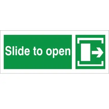 Click Here To Enlarge This Photo Of Rigid Plastic &lpar;1mm&rpar; Slide To Open Arrow Right Instruction Sign - 300mm x 100mm