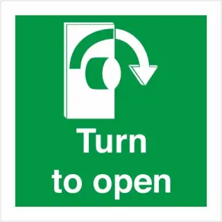 Self Adhesive Vinyl Turn To Open Clockwise Instruction Sign - 100mm x 100mm
