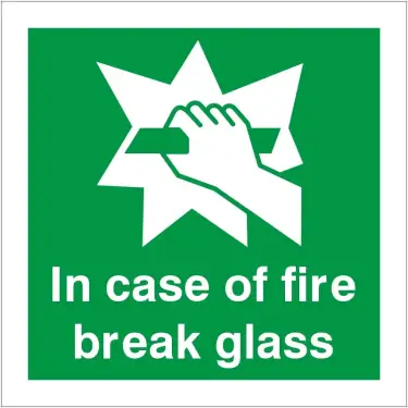 Click Here To Enlarge This Photo Of Self Adhesive Vinyl In Case Of Fire Break Glass Instruction Sign - 100mm x 100mm