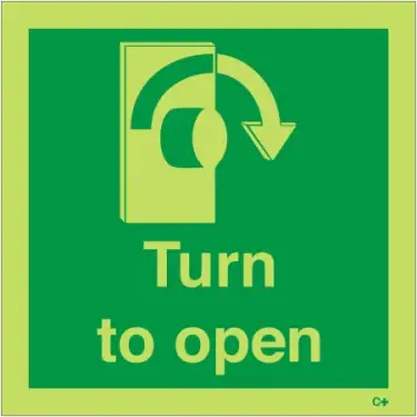 Click Here To Enlarge This Photo Of Photoluminescent &lpar;Glow in the Dark&rpar; Rigid Plastic &lpar;Class C&rpar; Turn To Open Arrow Right Sign - 100mm x 100mm