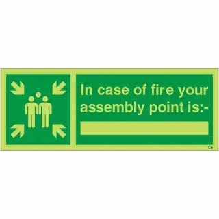 Photoluminescent &lpar;Glow in the Dark&rpar; Rigid Plastic &lpar;Class C&rpar; Your Assembly Point Is Sign - 300mm x 100mm