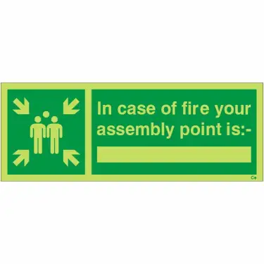 Click Here To Enlarge This Photo Of Photoluminescent &lpar;Glow in the Dark&rpar; Self Adhesive &lpar;Class C&rpar; Your Assembly Point Is Sign - 300mm x 100mm