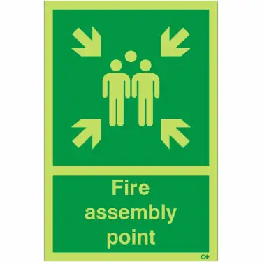 Click Here To Enlarge This Photo Of Photoluminescent &lpar;Glow in the Dark&rpar; Rigid Plastic &lpar;Class C&rpar; Fire Assembly Point Sign