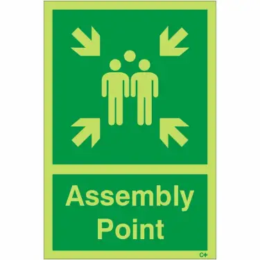 Click Here To Enlarge This Photo Of Photoluminescent &lpar;Glow in the Dark&rpar; Rigid Plastic &lpar;Class C&rpar; Assembly Point Sign
