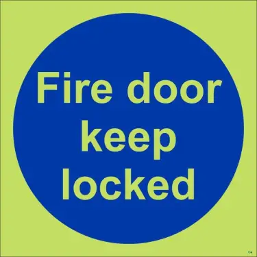 Click Here To Enlarge This Photo Of Photoluminescent &lpar;Glow in the Dark&rpar; Rigid Plastic &lpar;Class C&rpar; Fire Door Keep Locked Door Sign - 100mm x 100mm