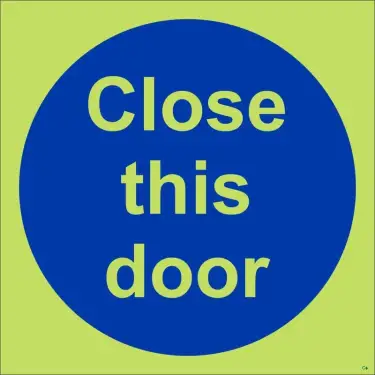 Click Here To Enlarge This Photo Of Photoluminescent &lpar;Glow in the Dark&rpar; Rigid Plastic &lpar;Class C&rpar; Close This Door Sign - 100mm x 100mm