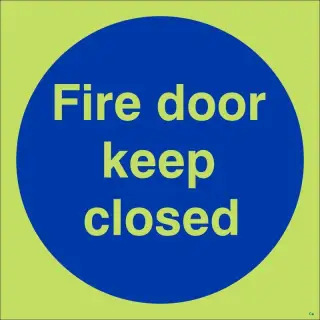 Photoluminescent &lpar;Glow in the Dark&rpar; Self Adhesive &lpar;Class C&rpar; Fire Door Keep Closed Door Sign - 100mm x 100mm