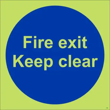 Click Here To Enlarge This Photo Of Photoluminescent &lpar;Glow in the Dark&rpar; Rigid Plastic &lpar;Class C&rpar; Fire Exit Keep Clear Door Sign