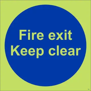 Photoluminescent &lpar;Glow in the Dark&rpar; Self Adhesive &lpar;Class C&rpar; Fire Exit Keep Clear Door Sign