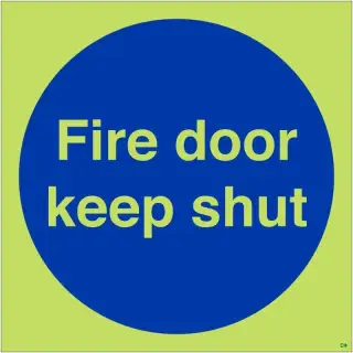 Photoluminescent &lpar;Glow in the Dark&rpar; Rigid Plastic &lpar;Class C&rpar; Fire Door Keep Shut Door Sign - 100mm x 100mm