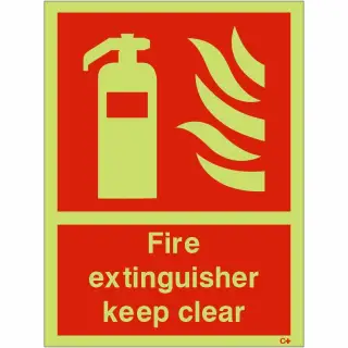Photoluminescent &lpar;Glow in the Dark&rpar; Rigid Plastic &lpar;Class C&rpar; Fire Extinguisher Keep Clear Sign - 200mm x 300mm