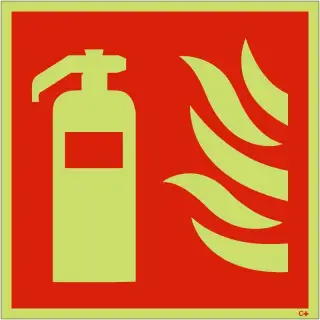 Photoluminescent &lpar;Glow in the Dark&rpar; Self Adhesive &lpar;Class C&rpar; Fire Extinguisher Symbol Sign