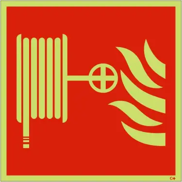 Click Here To Enlarge This Photo Of Photoluminescent &lpar;Glow in the Dark&rpar; Rigid Plastic &lpar;Class C&rpar; Fire Hose Reel Symbol Sign