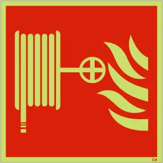 Photoluminescent &lpar;Glow in the Dark&rpar; Rigid Plastic &lpar;Class C&rpar; Fire Hose Reel Symbol Sign