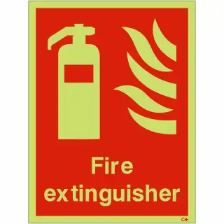 Photoluminescent &lpar;Glow in the Dark&rpar; Rigid Plastic &lpar;Class C&rpar; Fire Extinguisher Sign - 150mm x 200mm