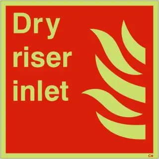 Photoluminescent &lpar;Glow in the Dark&rpar; Self Adhesive &lpar;Class C&rpar; Dry Riser Inlet Sign - 200mm x 200mm