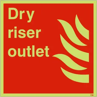 Photoluminescent &lpar;Glow in the Dark&rpar; Rigid Plastic &lpar;Class C&rpar; Dry Riser Outlet Sign - 200mm x 200mm