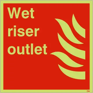 Photoluminescent &lpar;Glow in the Dark&rpar; Rigid Plastic &lpar;Class C&rpar; Wet Riser Outlet Sign - 200mm x 200mm