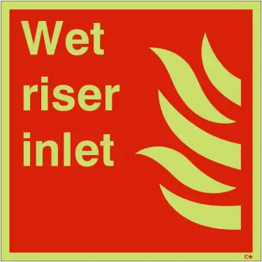 Click Here To Enlarge This Photo Of Photoluminescent &lpar;Glow in the Dark&rpar; Rigid Plastic &lpar;Class C&rpar; Wet Riser Inlet Sign - 200mm x 200mm