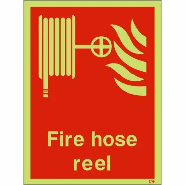 Click Here To Enlarge This Photo Of Photoluminescent &lpar;Glow in the Dark&rpar; Rigid Plastic &lpar;Class C&rpar; Fire Hose Reel Sign