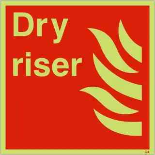 Photoluminescent &lpar;Glow in the Dark&rpar; Self Adhesive &lpar;Class C&rpar; Dry Riser Sign - 200mm x 200mm