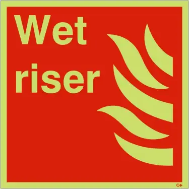 Click Here To Enlarge This Photo Of Photoluminescent &lpar;Glow in the Dark&rpar; Rigid Plastic &lpar;Class C&rpar; Wet Riser Sign - 200mm x 200mm