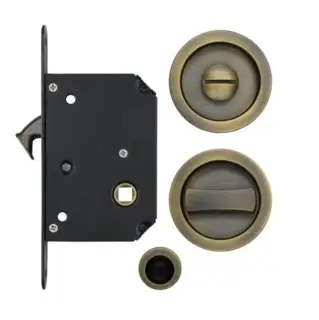 FB81AB - Zoo Hardware Fulton & Bray Sliding Door Privacy Lock Set &lpar;35-45mm Thick Doors&rpar; - Antique Brass